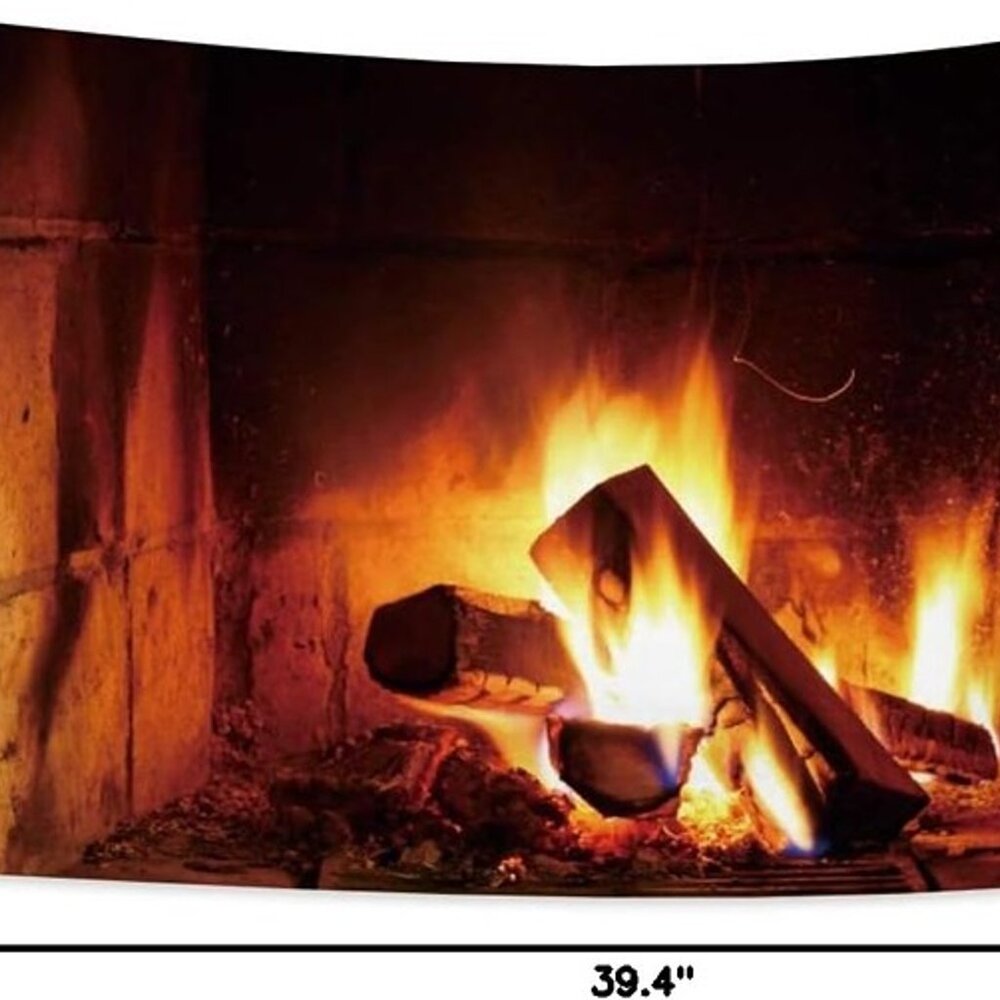 NEW 39.4x27.6" Burning Fire Tapestry Christmas Wood Fireplace Bright Brick Wall - Picture 6 of 7